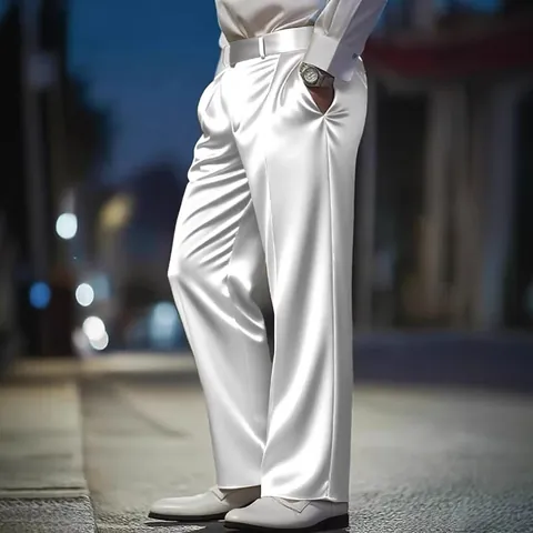 High-End Acetaat Satijn Heren Casual Wijd Uitlopende Broek Slim Fit Hoge Taille Rechte Draperen Broek Britse Stijl Zomer Heren Broek