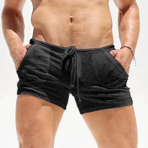 Men Casual Ultra Thin Shorts Breathable Quick Dry Polyester Drawstring Sporty Beach Bottom Solid Color Summer Everyday Bottom