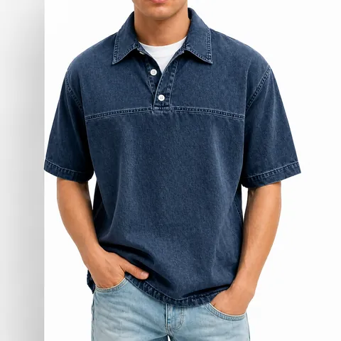 Polo Homme en Coton Délavé Vintage Manches Courtes Couleur Unie Revers Top Vêtements Décontractés