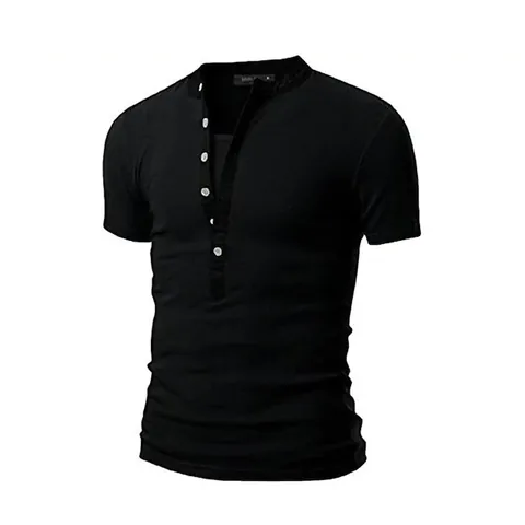 Men Fashion Slim Fit Henley Neck Contrast Patchwork Short Sleeve T-Shirt Casual Sporty Summer Tee Top For Teenagers
