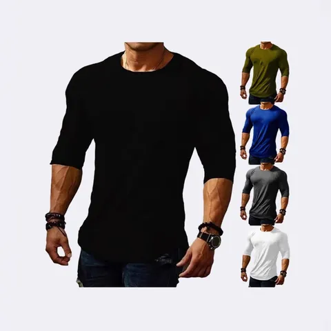 Men's Casual Slim Fit Crew Neck Long Sleeve T-Shirt Solid Color Comfortable Sporty Pullover Top For Teenagers Adults