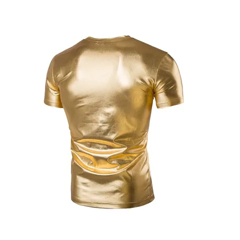 Heren Slim Fit V-hals Korte Mouw Metallic T-Shirt Glanzend Goud Zilver Zwart Nachtclub Feest Streetwear Hip Hop Top