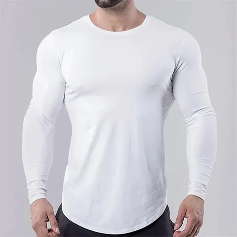 T-Shirt de Sport à Manches Longues pour Hommes en Fibre d'Acétate Séchage Rapide Coupe Muscle Élastique Serrée Haut de Base pour Fitness Course Basketball