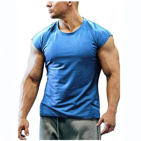 Men's Sleeveless T-Shirt Polyester Casual Gym Muscle Tee Round Neck Solid Color Summer Sport Vest Fashion Workout Training Top