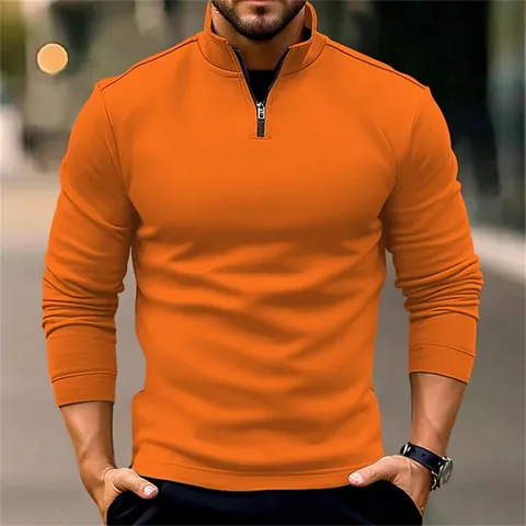 Polo Deportivo de Manga Larga con Media Cremallera para Hombre Sudadera de Poliéster Color Sólido Top Casual de Moda