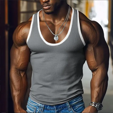 Men's Ribbed Sport Tank Top Slim Fit Color Block Sleeveless Gym Training Vest Top For Summer Casual Outdoor Workout