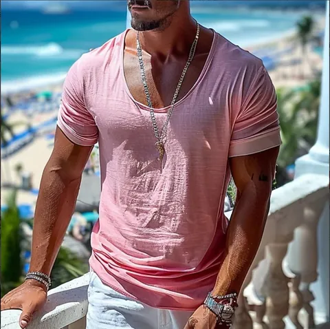 Herren Übergröße V-Ausschnitt Polyester T-Shirt Casual Kurzarm Einfarbig Sommer Urlaub Beachwear Top Für Männer Basic Tee
