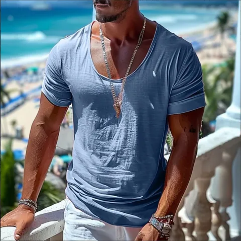 Herren Übergröße V-Ausschnitt Polyester T-Shirt Casual Kurzarm Einfarbig Sommer Urlaub Beachwear Top Für Männer Basic Tee