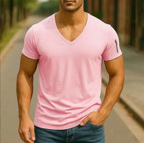 Ανδρικό Casual T-Shirt με Λαιμόκοψη V Μονόχρωμο Κοντό Μανίκι Τοπ με Λεπτομέρεια Φερμουάρ στο Μανίκι Πολυεστέρας Μεγάλο Μέγεθος