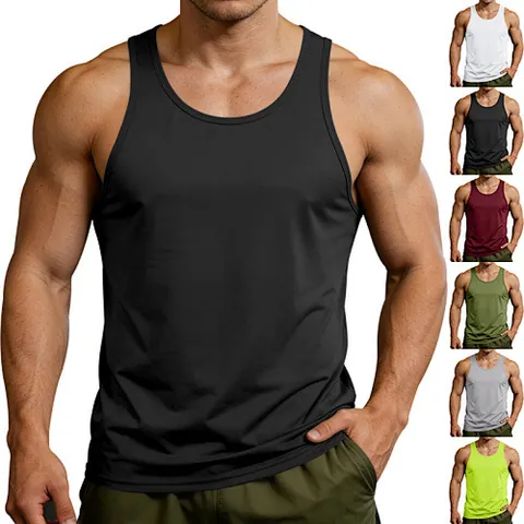 Men Quick Dry Fitness Tank Top Breathable Polyester Racerback Muscle Vest Sleeveless Gym Training Sport Top For Men