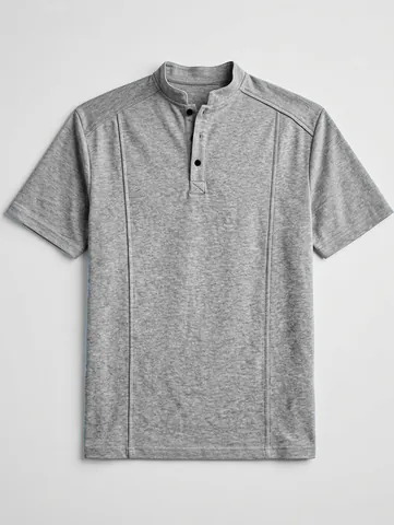 Men's Casual Cotton Knit Henley T-Shirt Stand Collar Short Sleeve Pullover Top Straight Fit Solid Color Business Daily