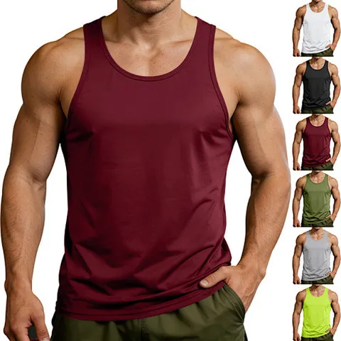 Men Quick Dry Fitness Tank Top Breathable Polyester Racerback Muscle Vest Sleeveless Gym Training Sport Top For Men