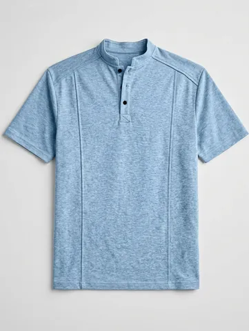 Men's Casual Cotton Knit Henley T-Shirt Stand Collar Short Sleeve Pullover Top Straight Fit Solid Color Business Daily