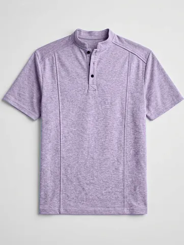 Men's Casual Knit Polo Shirt Stand Collar Short Sleeve Tee Solid Color Summer Fashion Top