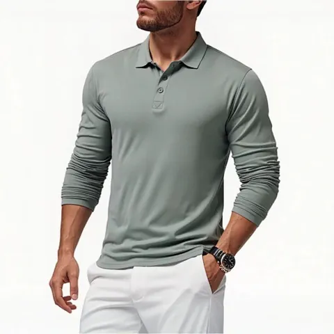 Men Classic Long Sleeve Polo Shirt Quick Dry Breathable Polyester Solid Casual Top For Four Seasons Outdoor Daily Fashion