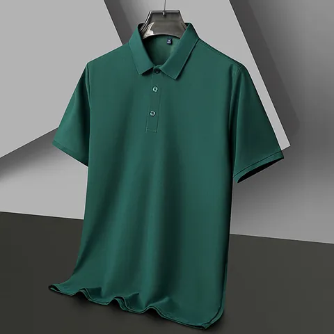 Men Casual Polyester Polo Shirt Heavyweight Short Sleeve Solid Color Pique Top Breathable Quick Dry Polo For Daily Office