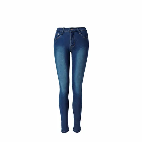 Jeans en Denim Skinny Taille Haute pour Femmes Bleu Foncé Pantalon Crayon Ajusté en Coton Lavé Extensible pour Bureau