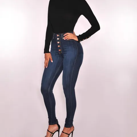 Women High Waisted Skinny Jeans Stretch Multi Button Fly Slim Fit Denim Pants Washed Slimming Pencil Trousers Streetwear