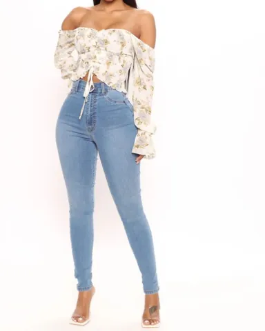 Vaqueros Skinny Elásticos de Cintura Alta para Mujer Pantalones de Lápiz Azul Denim Lavado Desgastado Corte Slim Ajustados