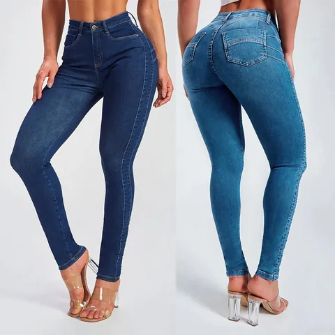 Vaqueros de Mezclilla Elásticos de Cintura Alta para Mujer Ajustados Push Up Pantalones de Lápiz Skinny de Algodón Lavado