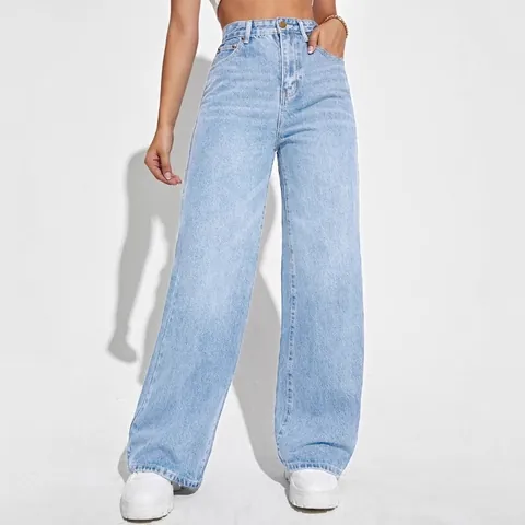Women High Waist Straight Leg Jeans Stretch Washed Denim Trousers Casual Loose Fit Denim Pants Streetwear Bottoms