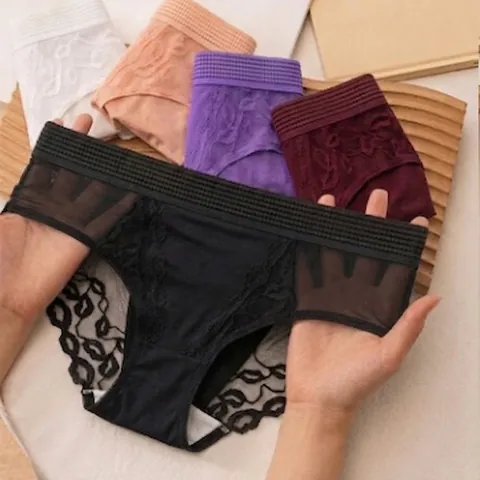 Women Elegant Floral Lace Panties High Waist Sexy Butt Lift Briefs Breathable Mesh Nylon Underwear Solid Color Lingerie