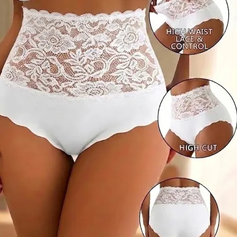Women High Waist Control Panties Lace Seamless Breathable Nylon Underwear Soft Shaping Lingerie Elegant Floral Design