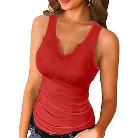 Women's Sexy Notch Neck Ribbed Knit Tank Top Solid Color Sleeveless Slim Fit Summer Racerback Top Casual Vest For Women