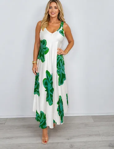 Women's Sexy V Neck Floral Print Maxi Dress Spaghetti Strap High Waist Summer Sleeveless A-Line Satin Look Beach Holiday Long Dress