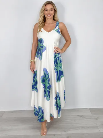 Women's Sexy V Neck Floral Print Maxi Dress Spaghetti Strap High Waist Summer Sleeveless A-Line Satin Look Beach Holiday Long Dress