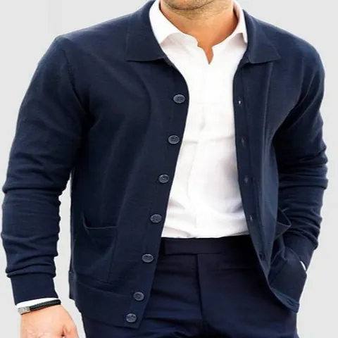 Men's Knitted Cardigan Polyester Lapel Single Breasted Loose Fit Business Casual Sweater Jacket For Autumn Winter Men Top
