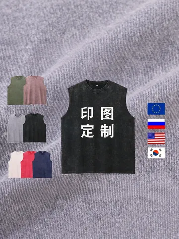 Camiseta sin Mangas de Algodón de Peso Pesado Lavado Envejecido para Hombre Vintage Ajuste Holgado Streetwear Casual Retro Top