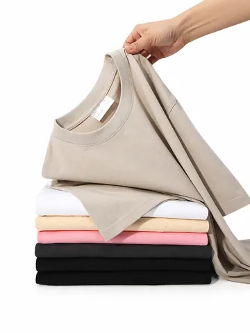 T-Shirt en Coton Épais Hommes Femmes Oversize Épaules Tombantes Manches Courtes Top Couleur Unie Large Basique Tee Unisex Casual