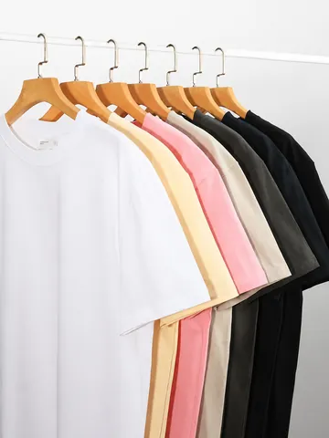 T-Shirt en Coton Épais Hommes Femmes Oversize Épaules Tombantes Manches Courtes Top Couleur Unie Large Basique Tee Unisex Casual