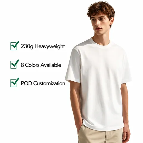 Men Heavyweight Cotton T-Shirt Oversized Drop Shoulder Short Sleeve Round Neck Solid Color Basic Tee Casual Summer Top