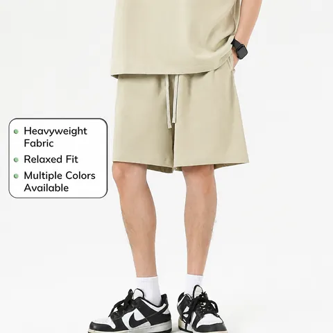 Heavyweight Carbon Brushed Men's Casual Shorts Loose Straight Leg Cotton Blend Drawstring Elastic Waist Everyday Wear Sweatshorts