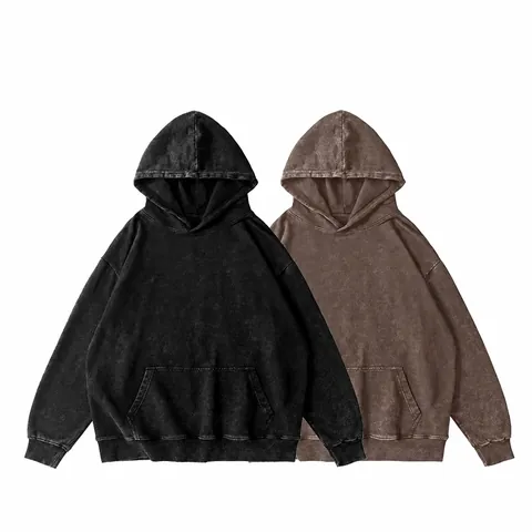 Men Vintage Washed Hoodie Retro Distressed Batik Oversized Streetwear Heavyweight Loose Fit Long Sleeve Cotton Hooded Sweatshirt Top
