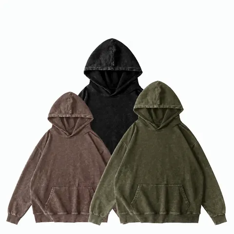 Men Vintage Washed Hoodie Retro Distressed Batik Oversized Streetwear Heavyweight Loose Fit Long Sleeve Cotton Hooded Sweatshirt Top