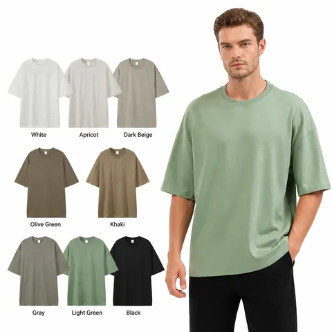 Men Heavyweight Cotton T-Shirt Oversized Loose Fit Drop Shoulder Short Sleeve Top Casual Solid Color Round Neck Streetwear