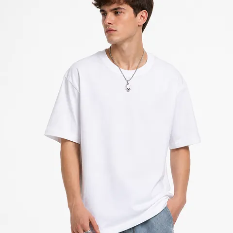 Unisex Heavyweight Cotton T-Shirt Round Neck Loose Fit Short Sleeve Top Solid Color Casual Streetwear Summer Basic Tee