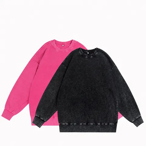 Sweat-shirt Épais Vintage Acid Wash Pour Hommes Femmes Col Rond Oversize Épaules Tombantes Pullover Coton Streetwear Top