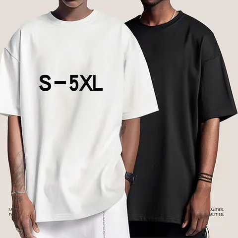 Men Heavyweight Cotton T-Shirt Oversized Drop Shoulder Short Sleeve Top Round Neck Streetwear Solid Color Fashion Tee