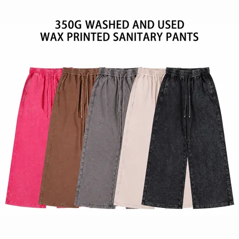 Men Heavyweight Washed Distressed Sweatpants Vintage Loose Straight Leg Cotton Sport Joggers Drawstring Casual Bottoms
