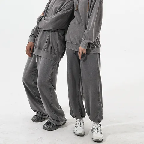 Men Heavyweight Washed Distressed Sweatpants Vintage Loose Straight Leg Cotton Sport Joggers Drawstring Casual Bottoms