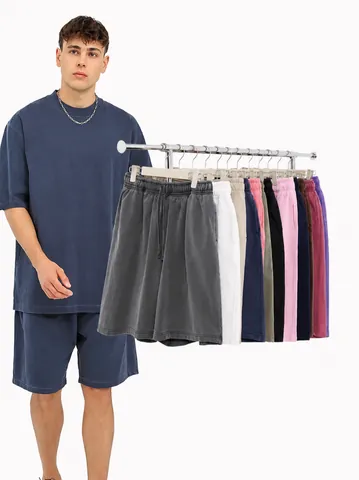 Short en Coton Délavé et Usé pour Homme Ample Oversized Décontracté Été Sportif Molleton Unisex Délavé Cordon de Serrage Bas