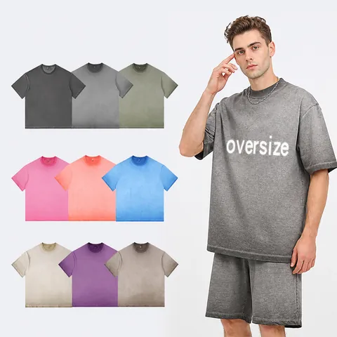 T-Shirt Homme Vintage Délavé Ombré en Coton Oversize Manches Courtes Col Rond Retro Streetwear Acid Wash Top