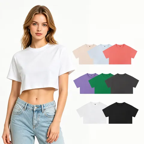 Camiseta Crop Top de Algodón Sexy para Mujer Color Sólido Cuello Redondo Manga Corta Top Ombligo al Aire Ajustada Hombro Caído Tee