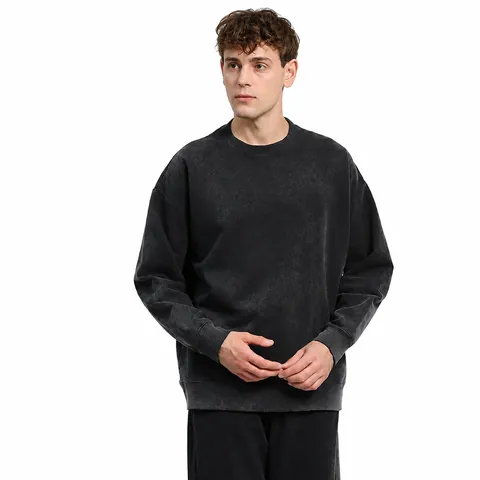 Felpa da Uomo in Cotone Pesante Lavaggio Acido Girocollo Vintage Oversize Vestibilità Comoda Top a Manica Lunga per Inverno Autunno