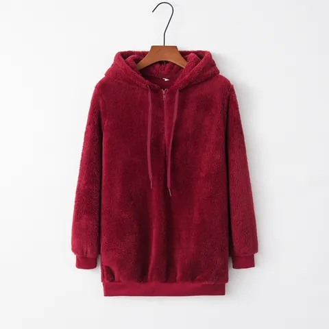 Women Half Zip Hooded Sweatshirt Cotton Fleece Pullover Long Sleeve Solid Color Warm Winter Top
