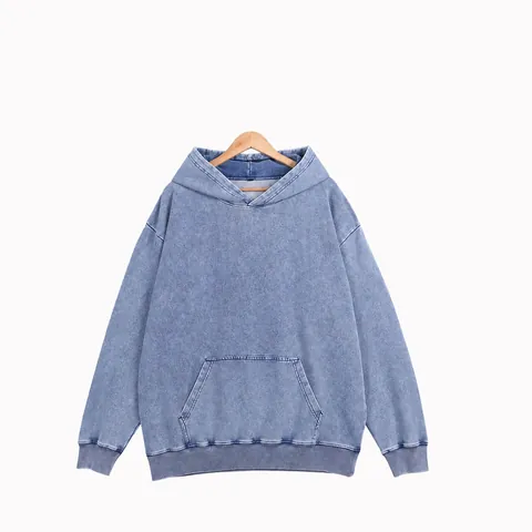 Men Retro Acid Wash Heavyweight Cotton Hoodie Oversized Snow Wash Sweatshirt Long Sleeve Streetwear Loose Casual Top
